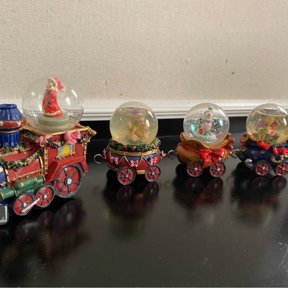 Festive Red Holiday Train Snow Globe Set